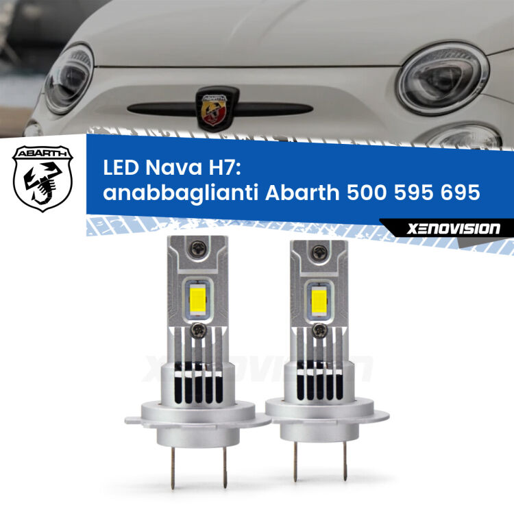 Anabbaglianti LED Abarth 500 595 695  2008 - 2015: H7 Nava <strong>Anabbaglianti LED no-spie per Abarth 500 595 695</strong>  2008 - 2015. Coppia lampade <strong>H7</strong> modello Nava canbus, raffreddate a ventola.