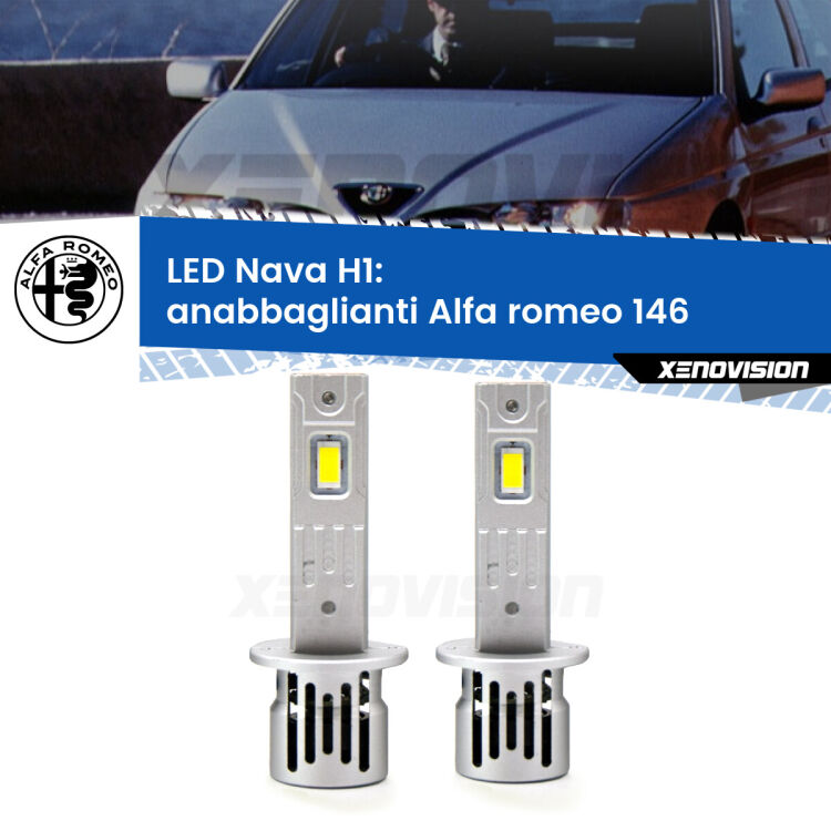 0 Anabbaglianti LED Alfa romeo 146 1994 - 2001: H1 Nava <strong>Anabbaglianti LED no-spie per Alfa romeo 146</strong> 1994 - 2001. Coppia lampade <strong> H1</strong> modello Nava canbus, raffreddate a ventola.
