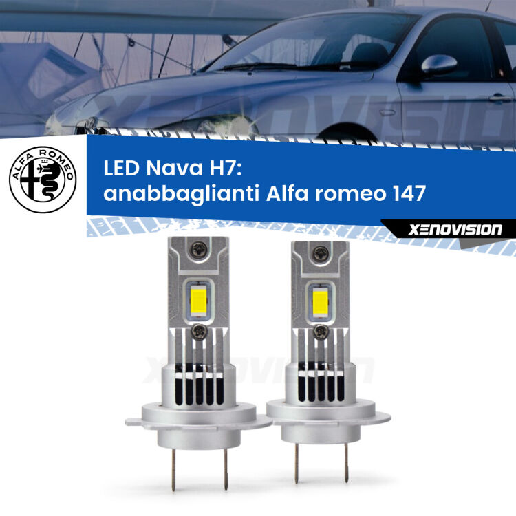 Anabbaglianti LED Alfa romeo 147  2000 - 2010: H7 Nava <strong>Anabbaglianti LED no-spie per Alfa romeo 147</strong>  2000 - 2010. Coppia lampade <strong>H7</strong> modello Nava canbus, raffreddate a ventola.