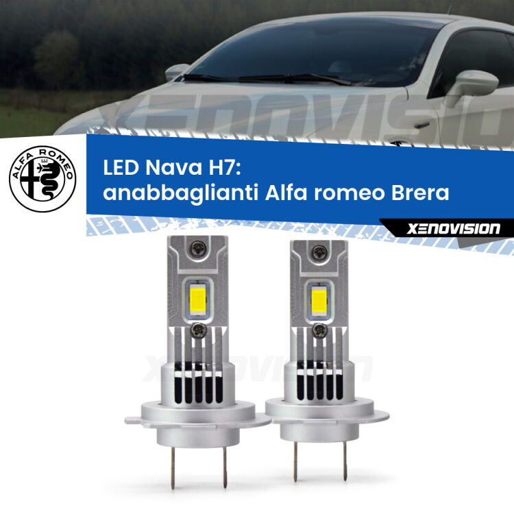 Anabbaglianti LED Alfa romeo Brera  2006 - 2010: H7 Nava <strong>Anabbaglianti LED no-spie per Alfa romeo Brera</strong>  2006 - 2010. Coppia lampade <strong>H7</strong> modello Nava canbus, raffreddate a ventola.
