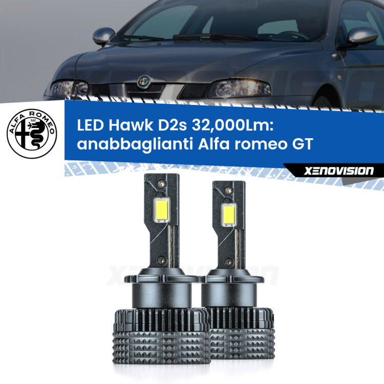 <strong>Kit anabbaglianti LED specifico per Alfa romeo GT</strong>  2003 - 2010. Lampade <strong>D2S</strong> Canbus da 32.000Lumen di luminosità modello Hawk Xenovision.