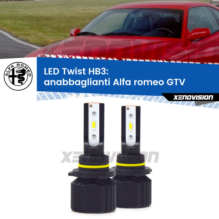 <strong>Kit anabbaglianti LED</strong> HB3 per <strong>Alfa romeo GTV</strong>  1995 - 2005. Compatte, impermeabili, senza ventola: praticamente indistruttibili. Top Quality.