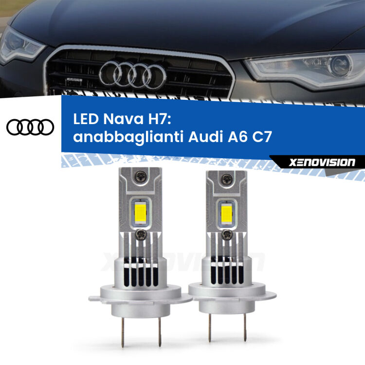 Anabbaglianti LED Audi A6 C7 2010 - 2018: H7 Nava <strong>Anabbaglianti LED no-spie per Audi A6</strong> C7 2010 - 2018. Coppia lampade <strong>H7</strong> modello Nava canbus, raffreddate a ventola.