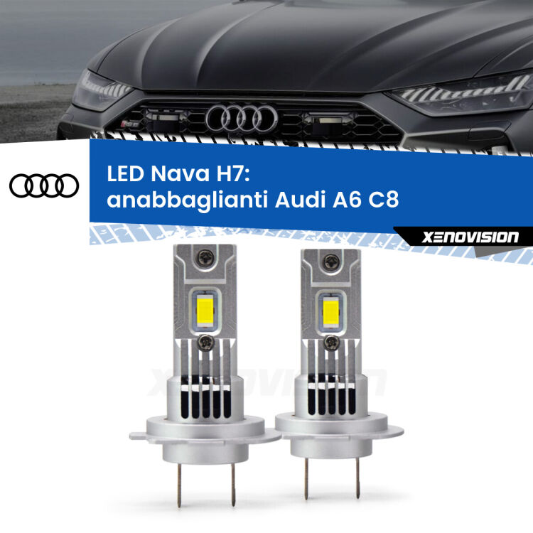 0 Anabbaglianti LED Audi A6 C8 2018 in poi: H7 Nava <strong>Anabbaglianti LED no-spie per Audi A6</strong> C8 2018 in poi. Coppia lampade <strong>H7</strong> modello Nava canbus, raffreddate a ventola.