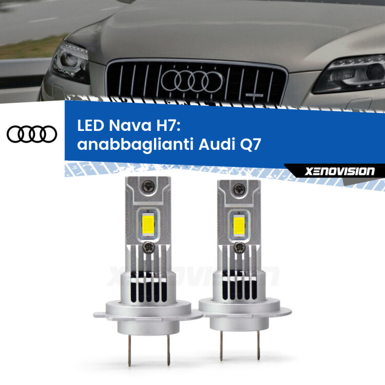 0 Anabbaglianti LED Audi Q7 2006 - 2015: H7 Nava <strong>Anabbaglianti LED no-spie per Audi Q7</strong> 2006 - 2015. Coppia lampade <strong>H7</strong> modello Nava canbus, raffreddate a ventola.