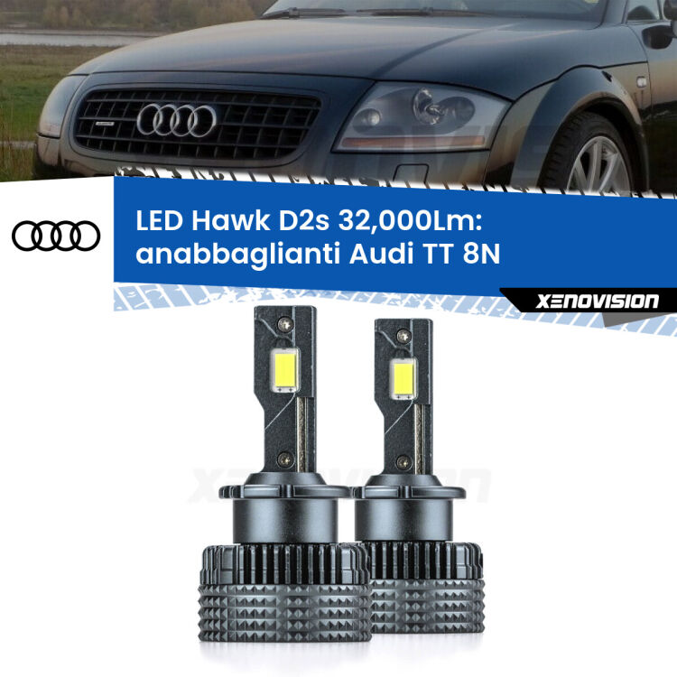 Anabbaglianti LED Audi TT 8N 1998 - 2006 - D2S/R 32,000Lm <strong>Kit anabbaglianti LED specifico per Audi TT</strong> 8N 1998 - 2006. Lampade <strong>D2S/D2R</strong> Canbus da 32.000Lumen di luminosità modello Hawk Xenovision.