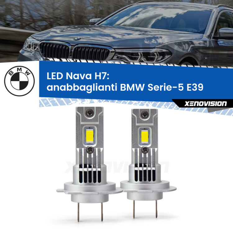 0 Anabbaglianti LED BMW Serie-5 E39 1996 - 2003: H7 Nava <strong>Anabbaglianti LED no-spie per BMW Serie-5</strong> E39 1996 - 2003. Coppia lampade <strong>H7</strong> modello Nava canbus, raffreddate a ventola.