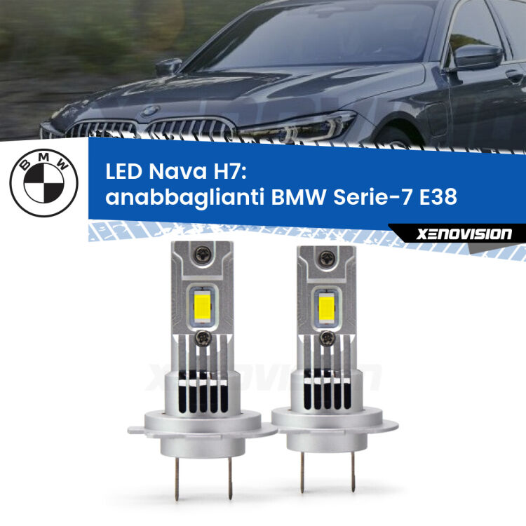 Anabbaglianti LED BMW Serie-7 E38 1998 - 2001: H7 Nava <strong>Anabbaglianti LED no-spie per BMW Serie-7</strong> E38 1998 - 2001. Coppia lampade <strong>H7</strong> modello Nava canbus, raffreddate a ventola.