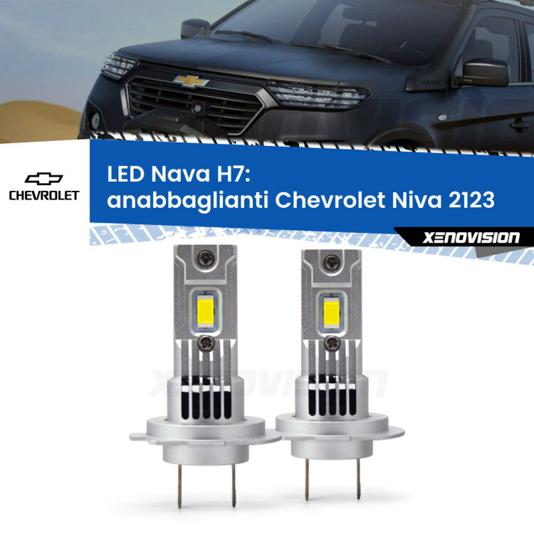 Anabbaglianti LED Chevrolet Niva 2123 2002 - 2009: H7 Nava <strong>Anabbaglianti LED no-spie per Chevrolet Niva</strong> 2123 2002 - 2009. Coppia lampade <strong>H7</strong> modello Nava canbus, raffreddate a ventola.
