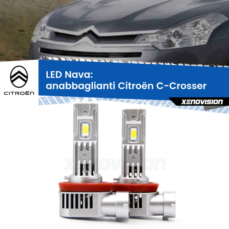 Anabbaglianti LED Citroën C-Crosser  2007 - 2012: Nava 20,000Lm <strong>Anabbaglianti LED no-spie per Citroën C-Crosser</strong>  2007 - 2012. Coppia lampade <strong>H11</strong>/H9/H8/H16(JP) modello Nava canbus, raffreddate a ventola.