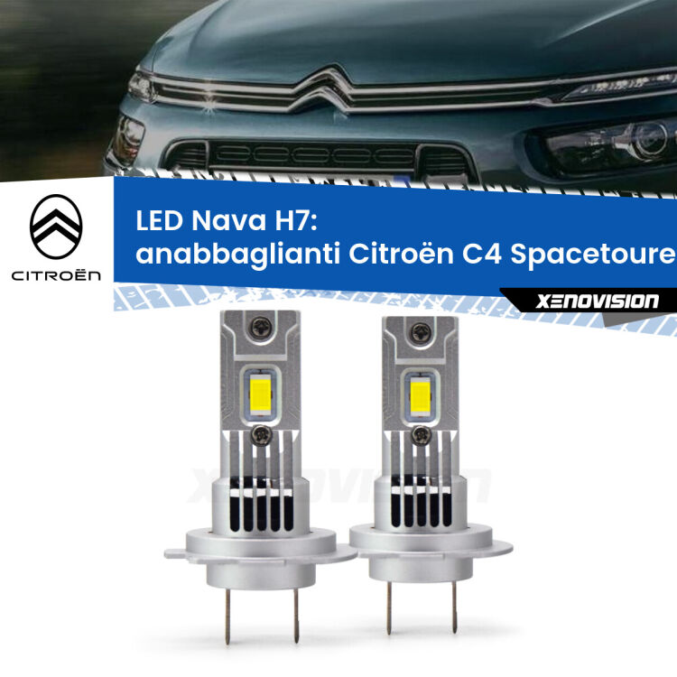 Anabbaglianti LED Citroën C4 Spacetourer  2018 in poi: H7 Nava <strong>Anabbaglianti LED no-spie per Citroën C4 Spacetourer</strong>  2018 in poi. Coppia lampade <strong>H7</strong> modello Nava canbus, raffreddate a ventola.