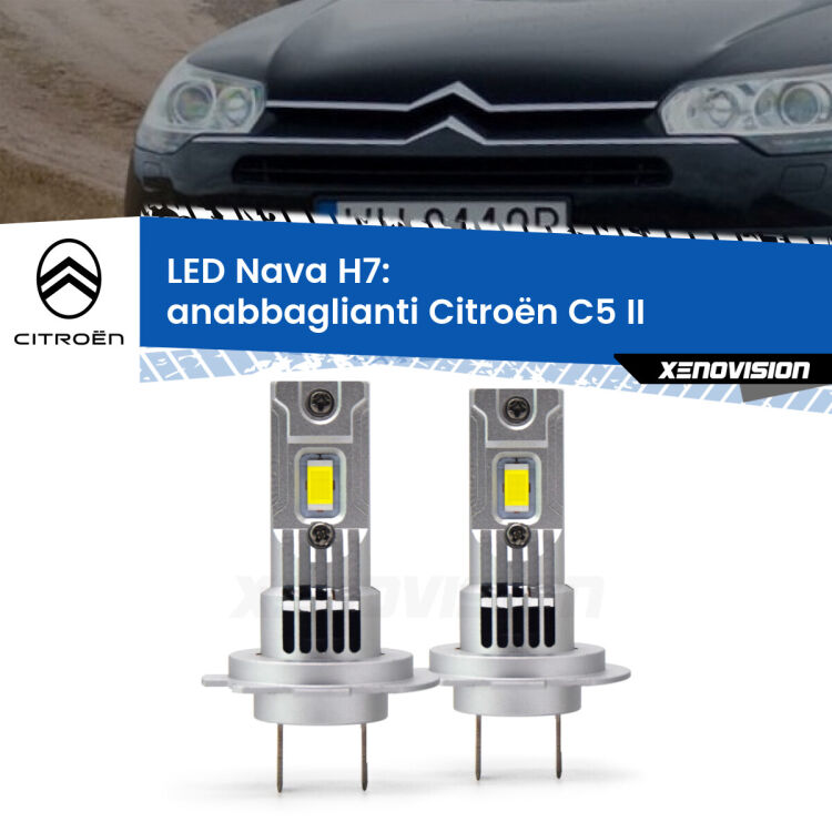 0 Anabbaglianti LED Citroën C5 II 2008 - 2014: H7 Nava <strong>Anabbaglianti LED no-spie per Citroën C5</strong> II 2008 - 2014. Coppia lampade <strong>H7</strong> modello Nava canbus, raffreddate a ventola.