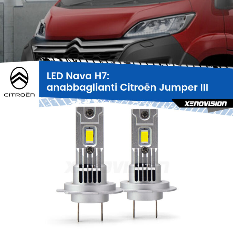 0 Anabbaglianti LED Citroën Jumper III in poi: H7 Nava <strong>Anabbaglianti LED no-spie per Citroën Jumper</strong> III in poi. Coppia lampade <strong>H7</strong> modello Nava canbus, raffreddate a ventola.