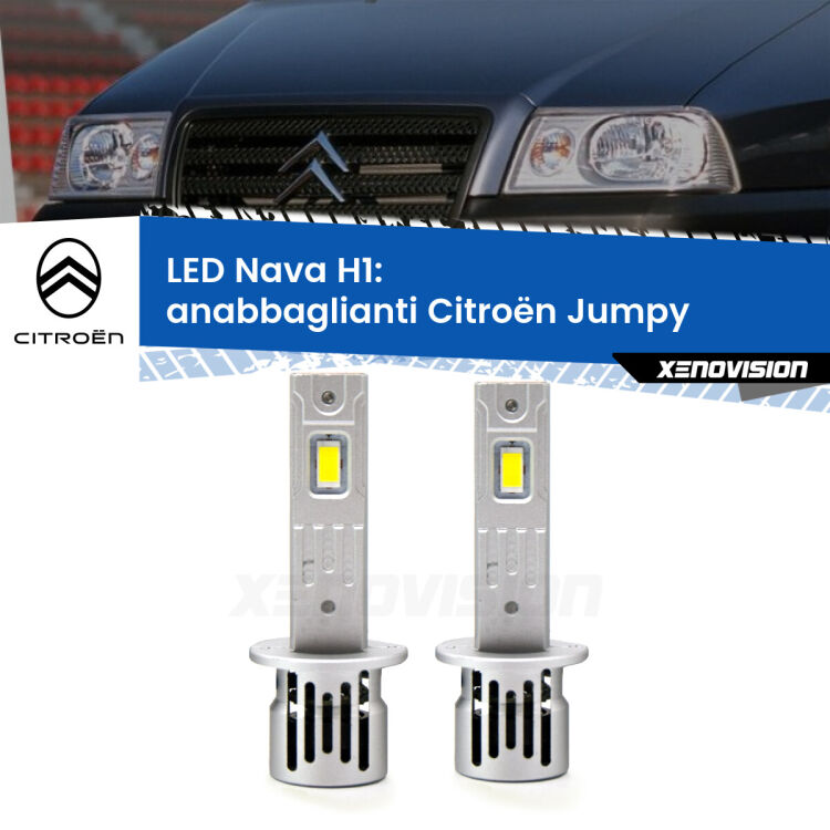 0 Anabbaglianti LED Citroën Jumpy 1994 - 2005: H1 Nava <strong>Anabbaglianti LED no-spie per Citroën Jumpy</strong> 1994 - 2005. Coppia lampade <strong> H1</strong> modello Nava canbus, raffreddate a ventola.