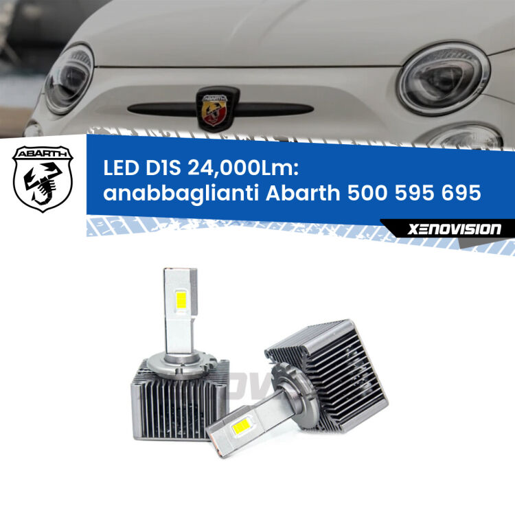 Anabbaglianti LED D1S 24,000Lm per Abarth 500 595 695  2008 - 2022 <strong>Lampade conversione a LED specifiche per Abarth 500 595 695</strong>  2008 - 2022 con fari D1S xenon di serie. Lampade Canbus da 24.000Lumen, Qualità Massima.