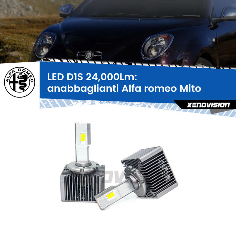<strong>Lampade conversione a LED specifiche per Alfa romeo Mito</strong>  2008 - 2018 con fari D1S xenon di serie. Lampade Canbus da 24.000Lumen, Qualità Massima.