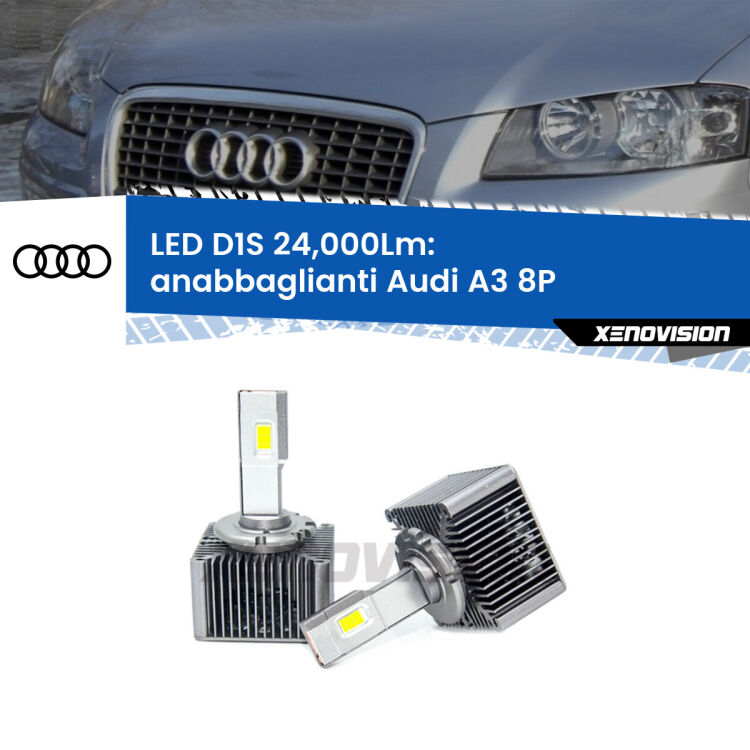 Anabbaglianti LED D1S 24,000Lm per Audi A3 8P 2003 - 2008 <strong>Lampade conversione a LED specifiche per Audi A3</strong> 8P 2003 - 2008 con fari D1S xenon di serie. Lampade Canbus da 24.000Lumen, Qualità Massima.