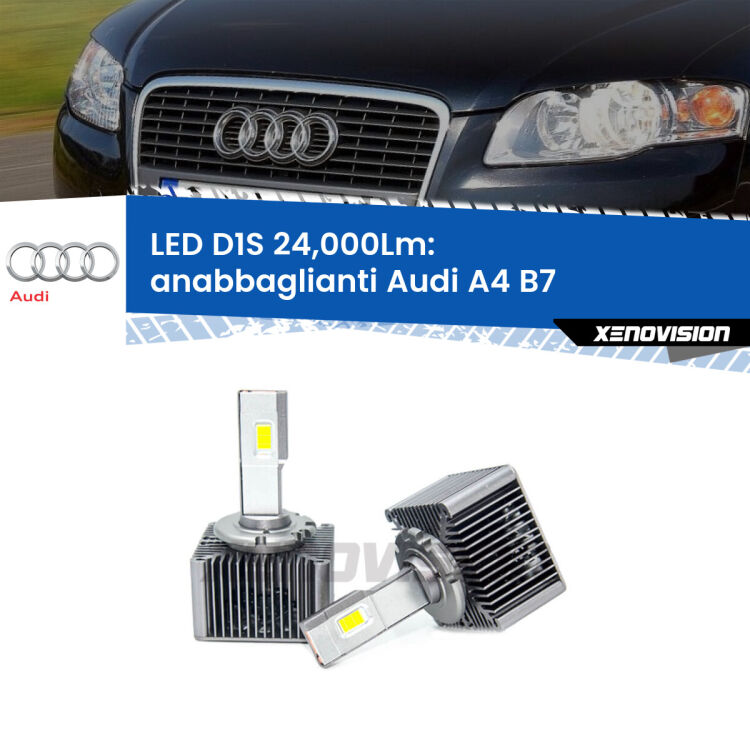 <strong>Lampade conversione a LED specifiche per Audi A4</strong> B7 2004 - 2008 con fari D1S xenon di serie. Lampade Canbus da 24.000Lumen, Qualità Massima.
