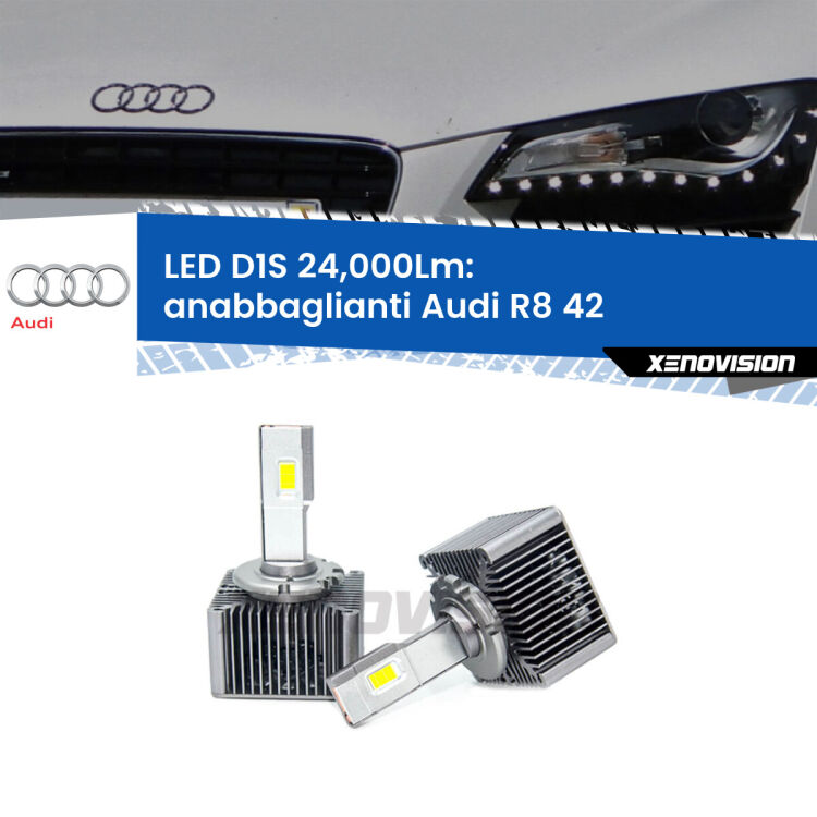 <strong>Lampade conversione a LED specifiche per Audi R8</strong> 42 2007 - 2015 con fari D1S xenon di serie. Lampade Canbus da 24.000Lumen, Qualità Massima.