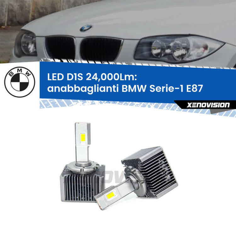 Anabbaglianti LED D1S 24,000Lm per BMW Serie-1 E87 2003 - 2012 <strong>Lampade conversione a LED specifiche per BMW Serie-1</strong> E87 2003 - 2012 con fari D1S xenon di serie. Lampade Canbus da 24.000Lumen, Qualità Massima.