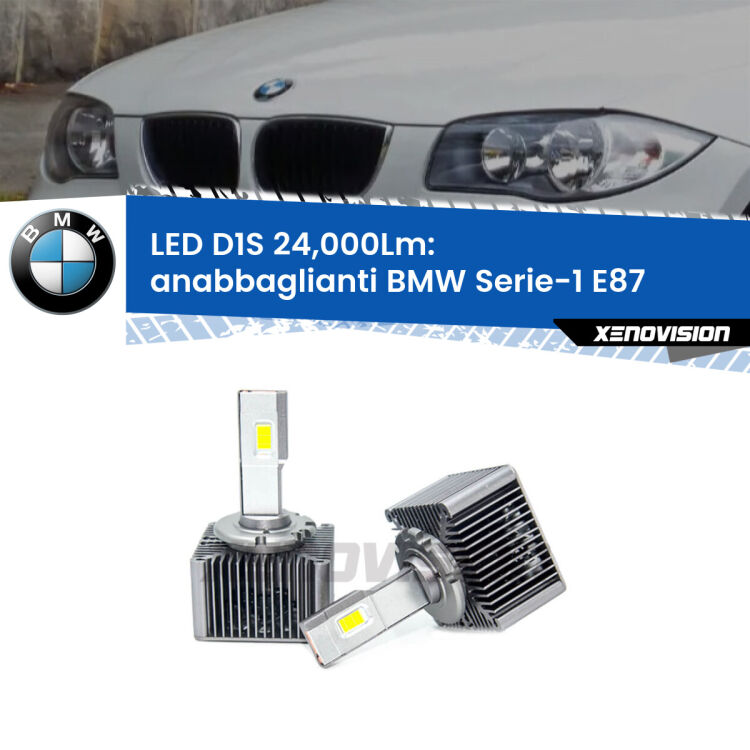 <strong>Lampade conversione a LED specifiche per BMW Serie-1</strong> E87 2003 - 2012 con fari D1S xenon di serie. Lampade Canbus da 24.000Lumen, Qualità Massima.