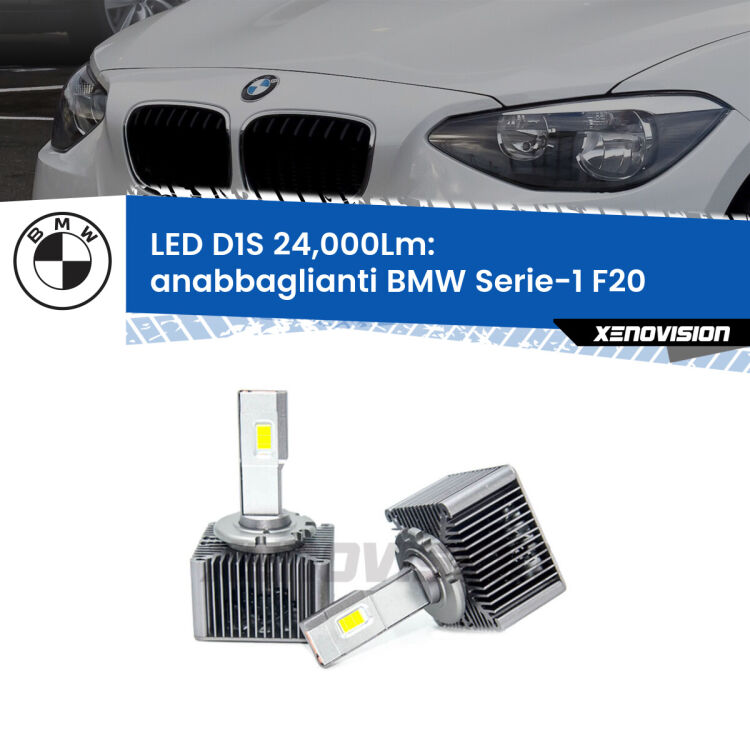 Anabbaglianti LED D1S 24,000Lm per BMW Serie-1 F20 2010 - 2019 <strong>Lampade conversione a LED specifiche per BMW Serie-1</strong> F20 2010 - 2019 con fari D1S xenon di serie. Lampade Canbus da 24.000Lumen, Qualità Massima.