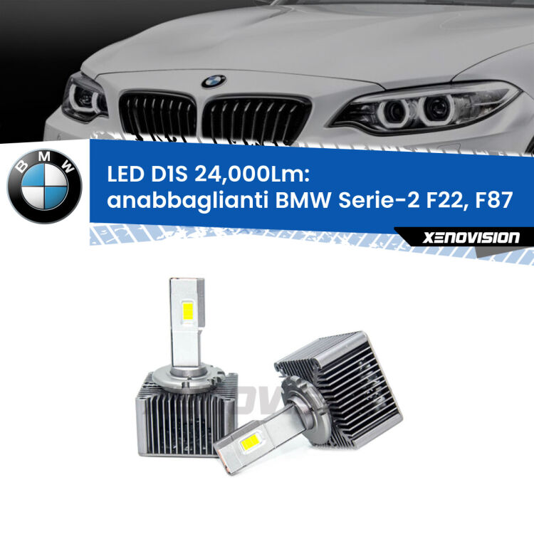 <strong>Lampade conversione a LED specifiche per BMW Serie-2</strong> F22, F87 2012 - 2015 con fari D1S xenon di serie. Lampade Canbus da 24.000Lumen, Qualità Massima.