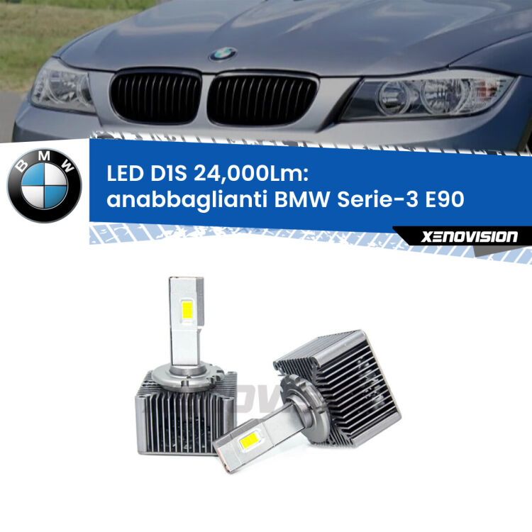 <strong>Lampade conversione a LED specifiche per BMW Serie-3</strong> E90 2005 - 2011 con fari D1S xenon di serie. Lampade Canbus da 24.000Lumen, Qualità Massima.