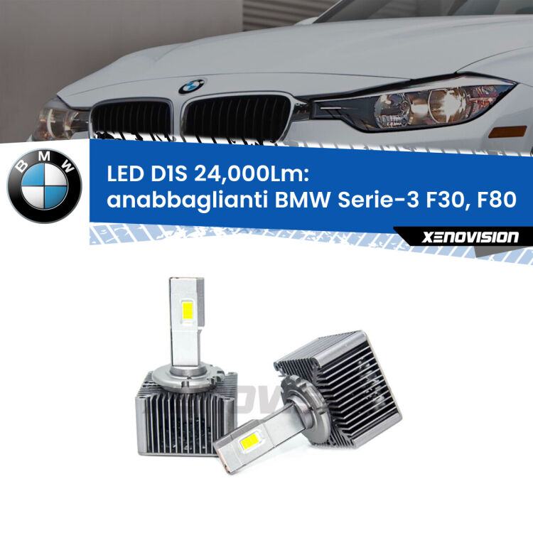 <strong>Lampade conversione a LED specifiche per BMW Serie-3</strong> F30, F80 2012 - 2019 con fari D1S xenon di serie. Lampade Canbus da 24.000Lumen, Qualità Massima.