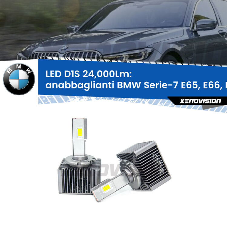 <strong>Lampade conversione a LED specifiche per BMW Serie-7</strong> E65, E66, E67 2005 - 2008 con fari D1S xenon di serie. Lampade Canbus da 24.000Lumen, Qualità Massima.