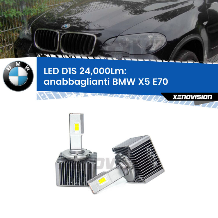 <strong>Lampade conversione a LED specifiche per BMW X5</strong> E70 2006 - 2013 con fari D1S xenon di serie. Lampade Canbus da 24.000Lumen, Qualità Massima.