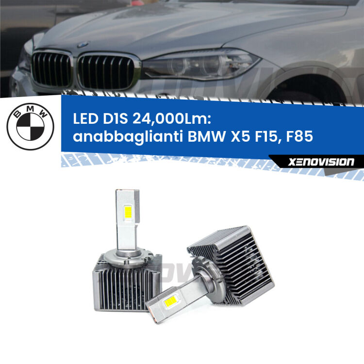 Anabbaglianti LED D1S 24,000Lm per BMW X5 F15, F85 2014 - 2018 <strong>Lampade conversione a LED specifiche per BMW X5</strong> F15, F85 2014 - 2018 con fari D1S xenon di serie. Lampade Canbus da 24.000Lumen, Qualità Massima.