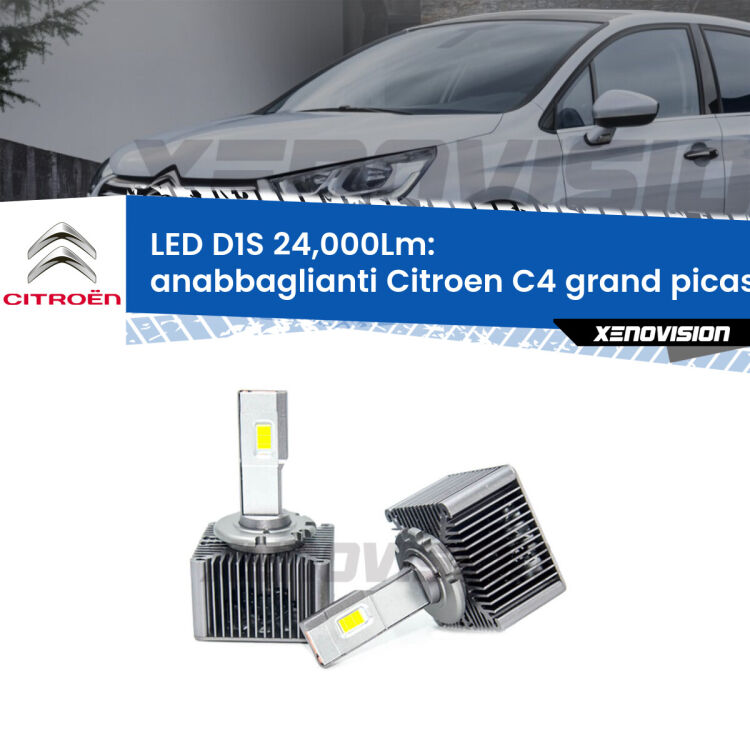 <strong>Lampade conversione a LED specifiche per Citroen C4 grand picasso I</strong> Mk1 2006 - 2013 con fari D1S xenon di serie. Lampade Canbus da 24.000Lumen, Qualità Massima.