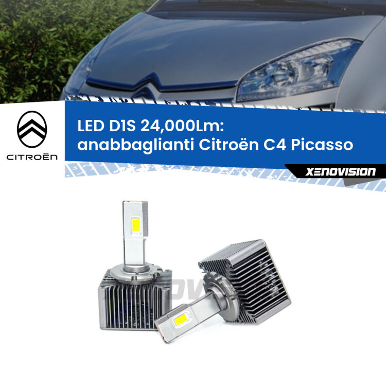 Anabbaglianti LED D1S 24,000Lm per Citroën C4 Picasso  2006 - 2013 <strong>Lampade conversione a LED specifiche per Citroën C4 Picasso</strong>  2006 - 2013 con fari D1S xenon di serie. Lampade Canbus da 24.000Lumen, Qualità Massima.