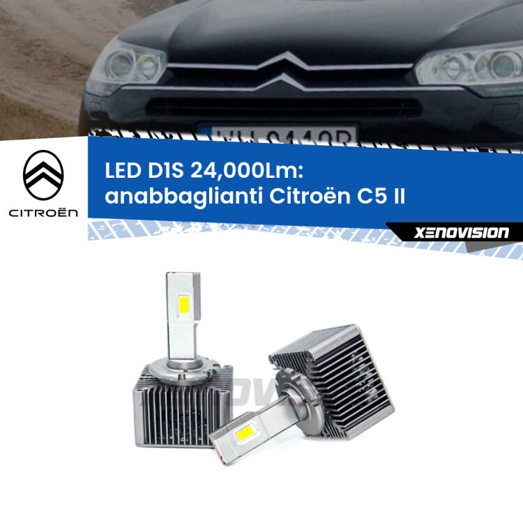 0 Anabbaglianti LED D1S 24,000Lm per Citroën C5 II 2008 - 2014 <strong>Lampade conversione a LED specifiche per Citroën C5</strong> II 2008 - 2014 con fari D1S xenon di serie. Lampade Canbus da 24.000Lumen, Qualità Massima.