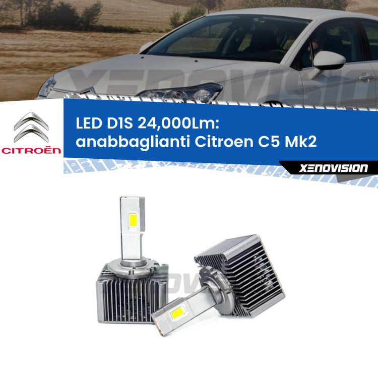 <strong>Lampade conversione a LED specifiche per Citroen C5</strong> Mk2 2004 - 2008 con fari D1S xenon di serie. Lampade Canbus da 24.000Lumen, Qualità Massima.