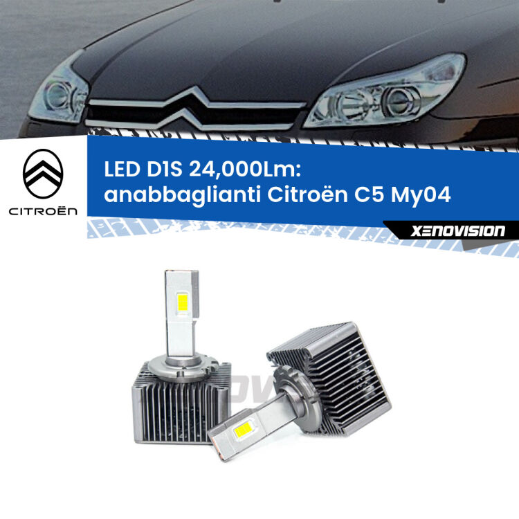 Anabbaglianti LED D1S 24,000Lm per Citroën C5 My04 2004 - 2008 <strong>Lampade conversione a LED specifiche per Citroën C5</strong> My04 2004 - 2008 con fari D1S xenon di serie. Lampade Canbus da 24.000Lumen, Qualità Massima.