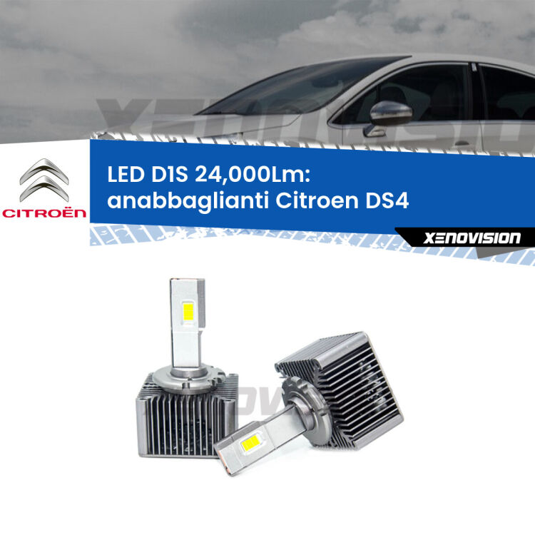 <strong>Lampade conversione a LED specifiche per Citroen DS4</strong>  2011 - 2015 con fari D1S xenon di serie. Lampade Canbus da 24.000Lumen, Qualità Massima.