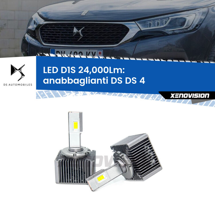 0 Anabbaglianti LED D1S 24,000Lm per DS DS 4 2015 in poi <strong>Lampade conversione a LED specifiche per DS DS 4</strong> 2015 in poi con fari D1S xenon di serie. Lampade Canbus da 24.000Lumen, Qualità Massima.