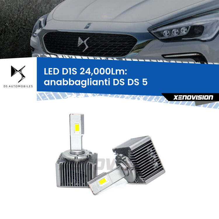 0 Anabbaglianti LED D1S 24,000Lm per DS DS 5 2015 in poi <strong>Lampade conversione a LED specifiche per DS DS 5</strong> 2015 in poi con fari D1S xenon di serie. Lampade Canbus da 24.000Lumen, Qualità Massima.