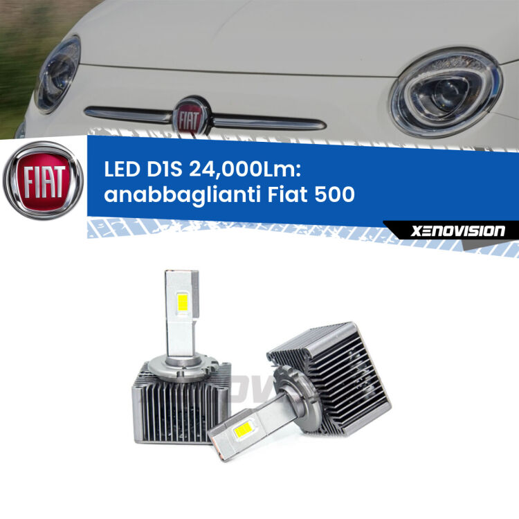 <strong>Lampade conversione a LED specifiche per Fiat 500</strong>  2007 - 2022 con fari D1S xenon di serie. Lampade Canbus da 24.000Lumen, Qualità Massima.