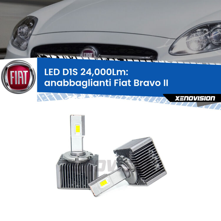 <strong>Lampade conversione a LED specifiche per Fiat Bravo II</strong>  2006 - 2014 con fari D1S xenon di serie. Lampade Canbus da 24.000Lumen, Qualità Massima.