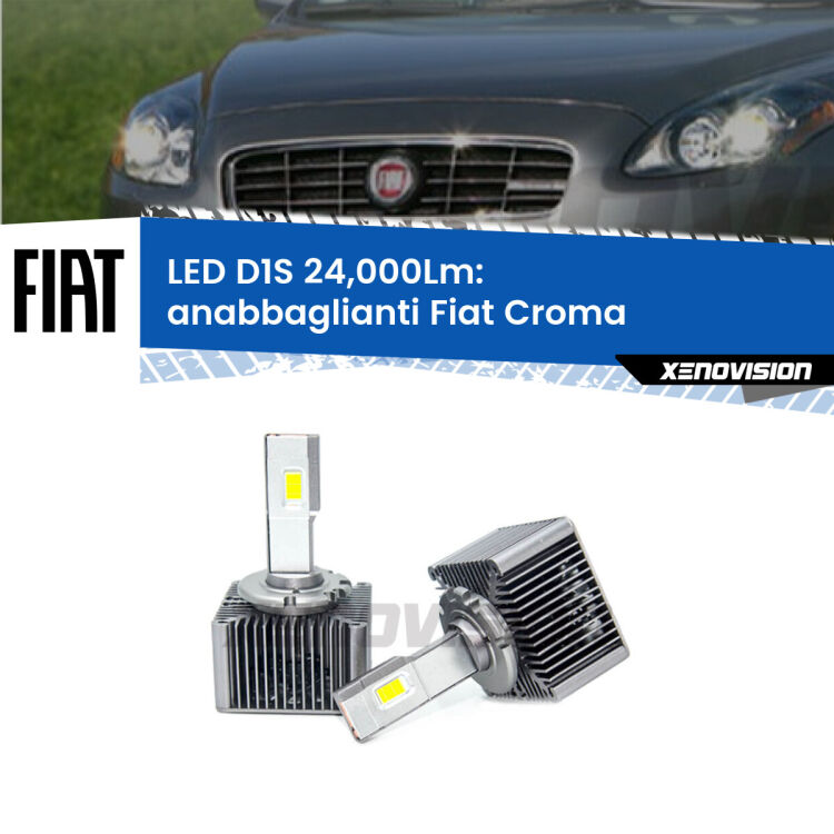 Anabbaglianti LED D1S 24,000Lm per Fiat Croma  2005 - 2010 <strong>Lampade conversione a LED specifiche per Fiat Croma</strong>  2005 - 2010 con fari D1S xenon di serie. Lampade Canbus da 24.000Lumen, Qualità Massima.
