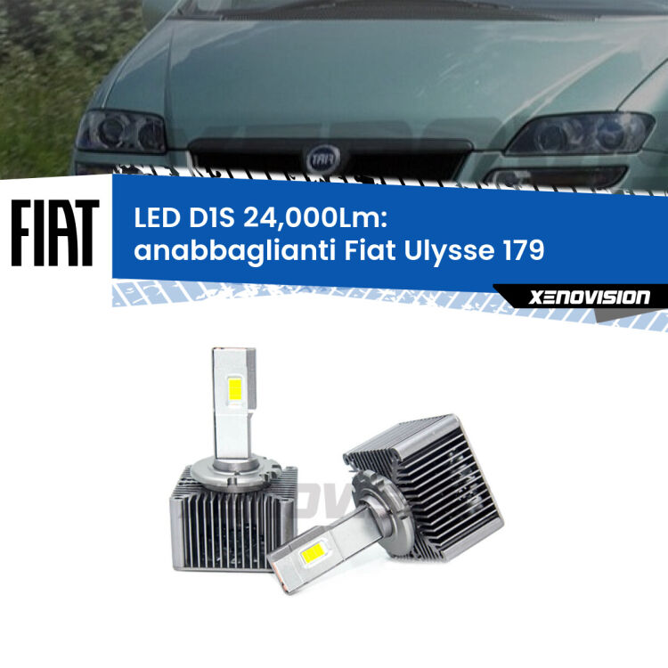 Anabbaglianti LED D1S 24,000Lm per Fiat Ulysse 179 2002 - 2011 <strong>Lampade conversione a LED specifiche per Fiat Ulysse</strong> 179 2002 - 2011 con fari D1S xenon di serie. Lampade Canbus da 24.000Lumen, Qualità Massima.