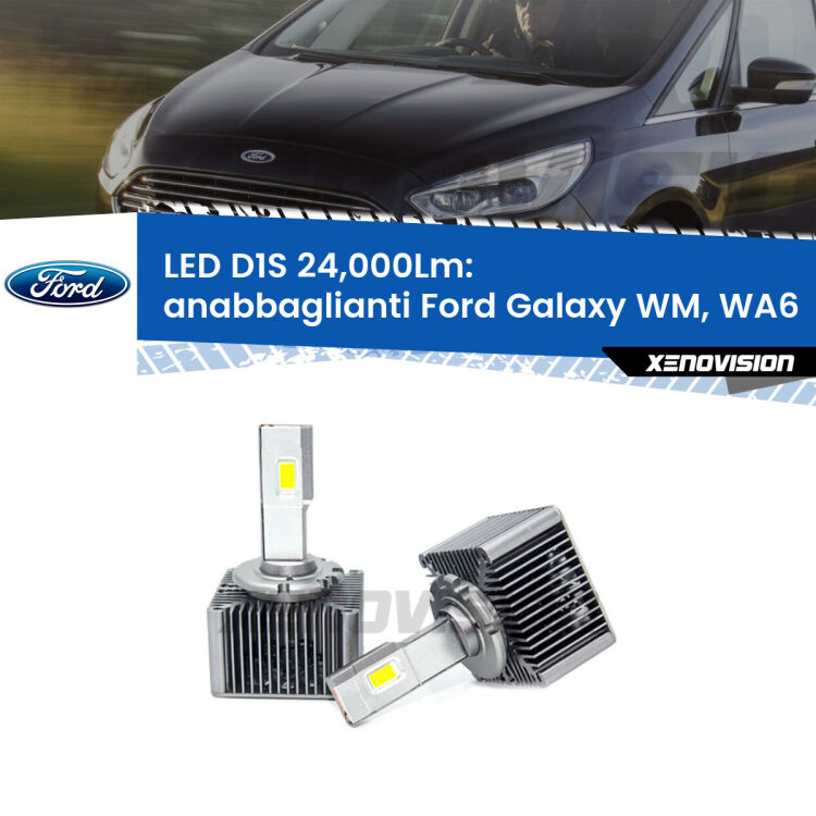 <strong>Lampade conversione a LED specifiche per Ford Galaxy</strong> WM, WA6 2006 - 2015 con fari D1S xenon di serie. Lampade Canbus da 24.000Lumen, Qualità Massima.