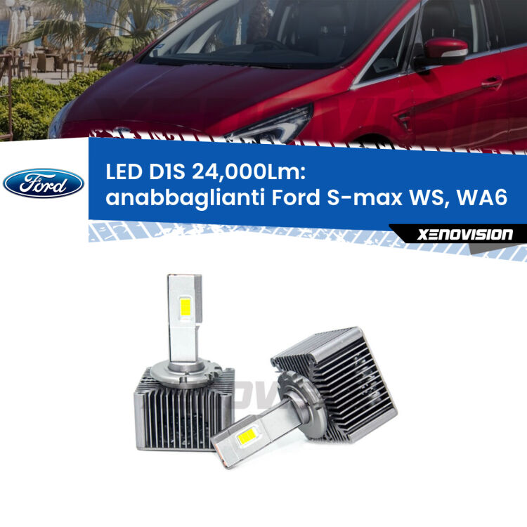 Anabbaglianti LED D1S 24,000Lm per Ford S-max WS, WA6 2006 - 2014 <strong>Lampade conversione a LED specifiche per Ford S-max</strong> WS, WA6 2006 - 2014 con fari D1S xenon di serie. Lampade Canbus da 24.000Lumen, Qualità Massima.