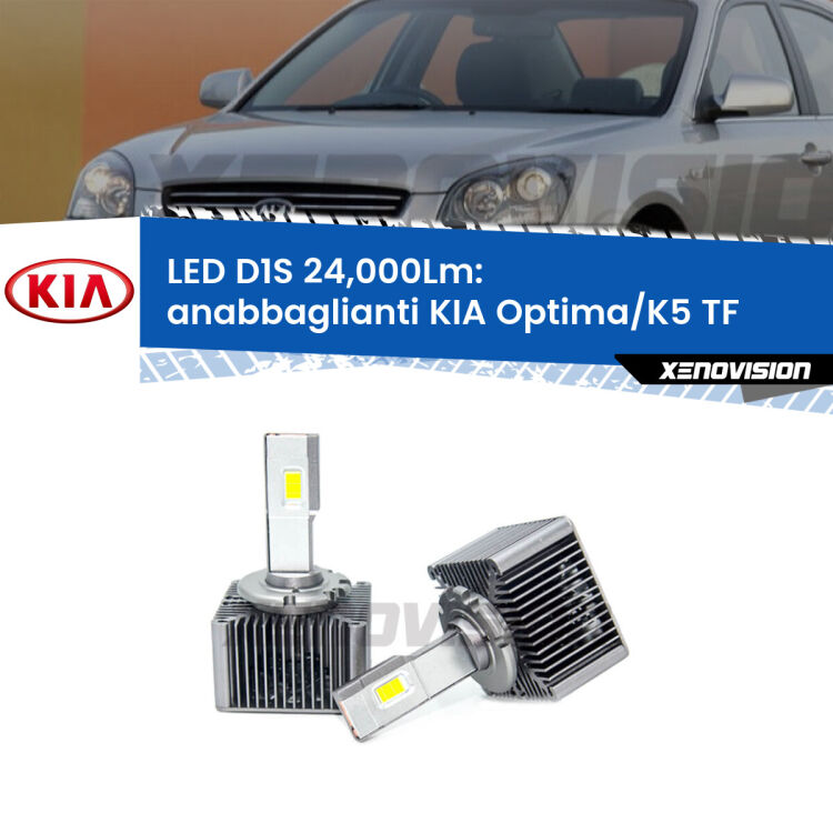 <strong>Lampade conversione a LED specifiche per KIA Optima/K5</strong> TF 2010 - 2014 con fari D1S xenon di serie. Lampade Canbus da 24.000Lumen, Qualità Massima.