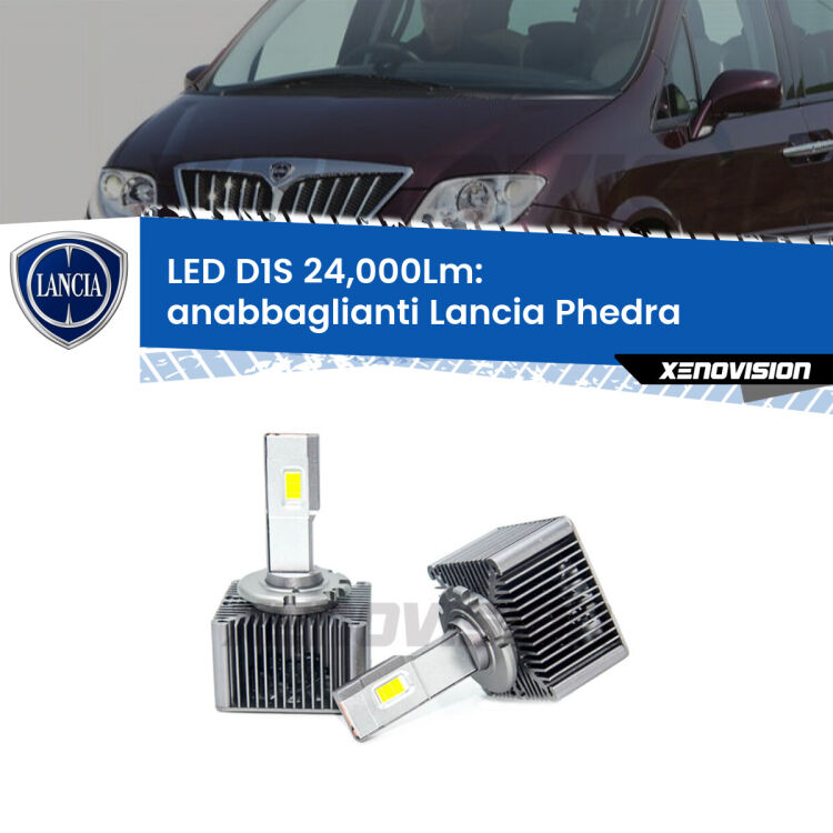 <strong>Lampade conversione a LED specifiche per Lancia Phedra</strong>  2002 - 2010 con fari D1S xenon di serie. Lampade Canbus da 24.000Lumen, Qualità Massima.