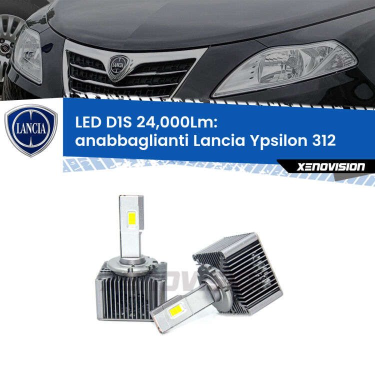 Anabbaglianti LED D1S 24,000Lm per Lancia Ypsilon II 312 2011 in poi <strong>Lampade conversione a LED specifiche per Lancia Ypsilon</strong> II 312 2011 in poi con fari D1S xenon di serie. Lampade Canbus da 24.000Lumen, Qualità Massima.