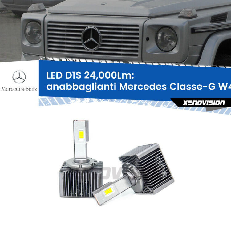 Anabbaglianti LED D1S 24,000Lm per Mercedes Classe-G W463 1991 - 2004 <strong>Lampade conversione a LED specifiche per Mercedes Classe-G</strong> W463 1991 - 2004 con fari D1S xenon di serie. Lampade Canbus da 24.000Lumen, Qualità Massima.
